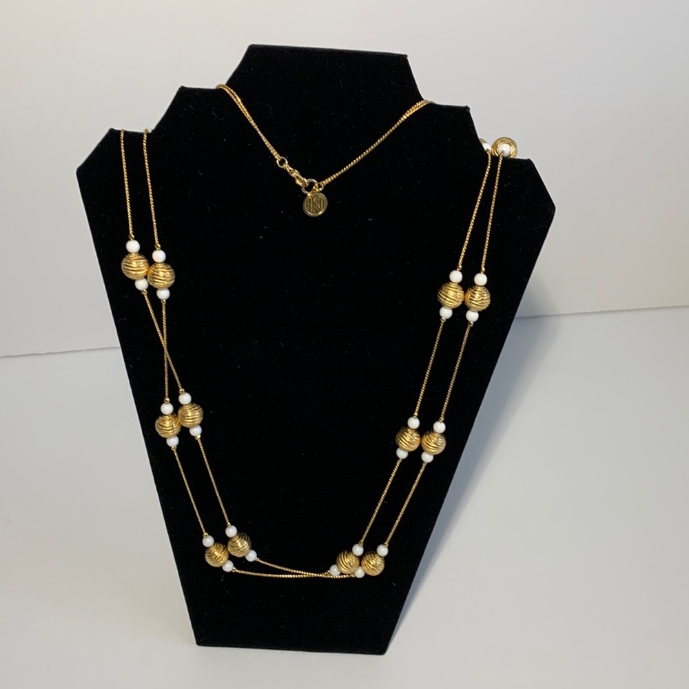 Anne Klein VTG Double Strand Gold Tone Necklace Gold Tone Textured Beads AK